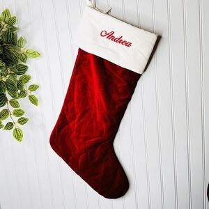 Pottery Barn ANDREA Oversized Red White Velvet Christmas Stocking Mono NWOT